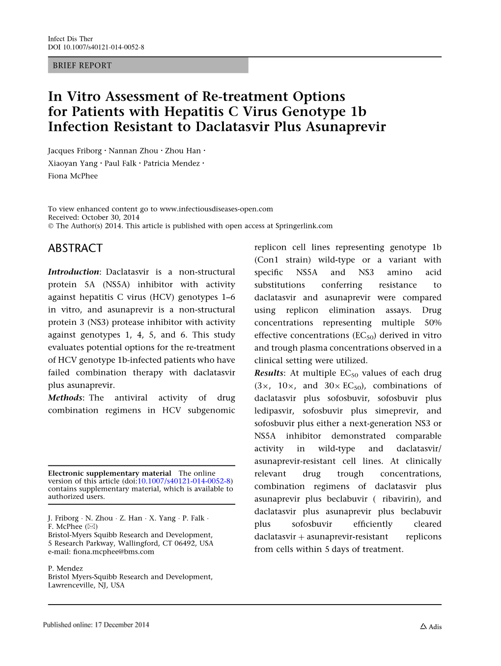 In Vitro Assessment of Re-Treatment Options for Patients with Hepatitis C Virus Genotype 1B Infection Resistant to Daclatasvir Plus Asunaprevir