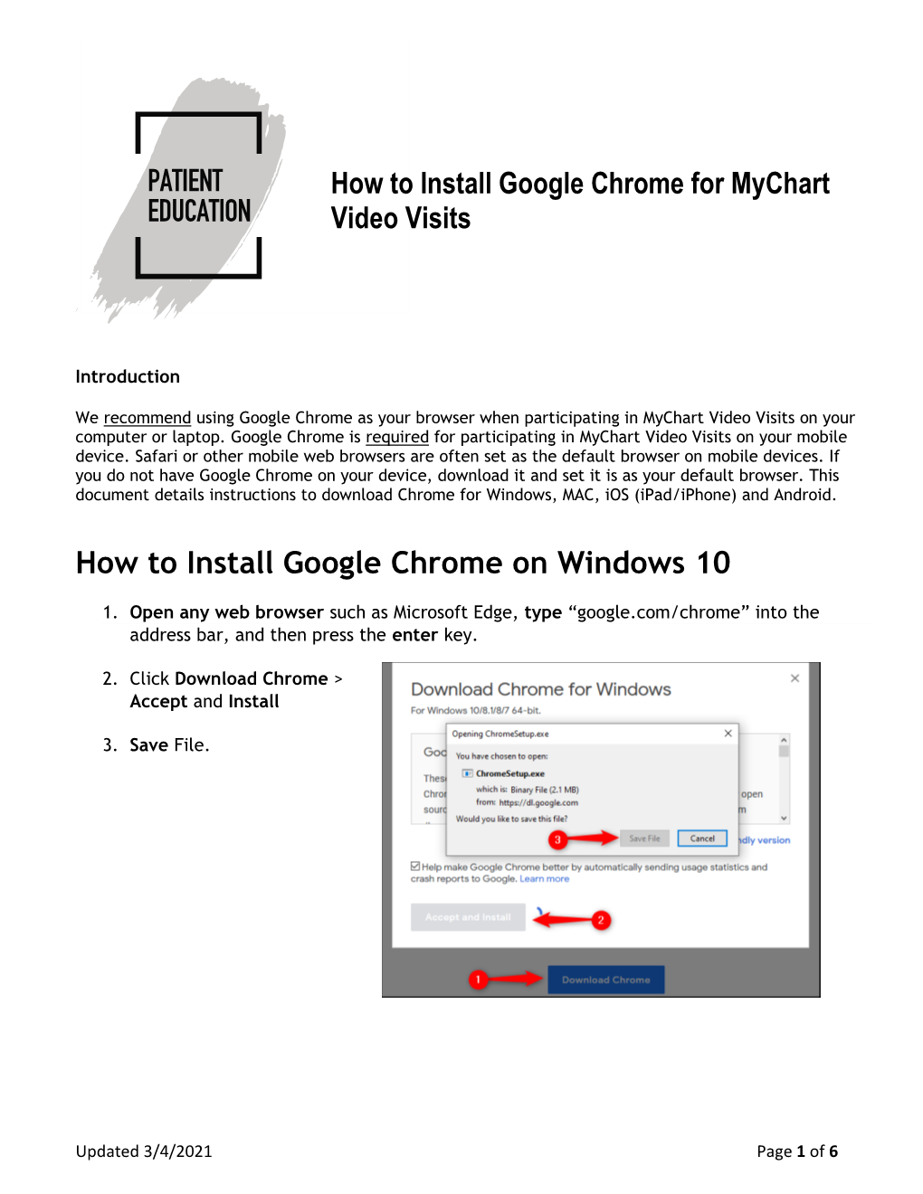 How to Install Google Chrome for Mychart Video Visits