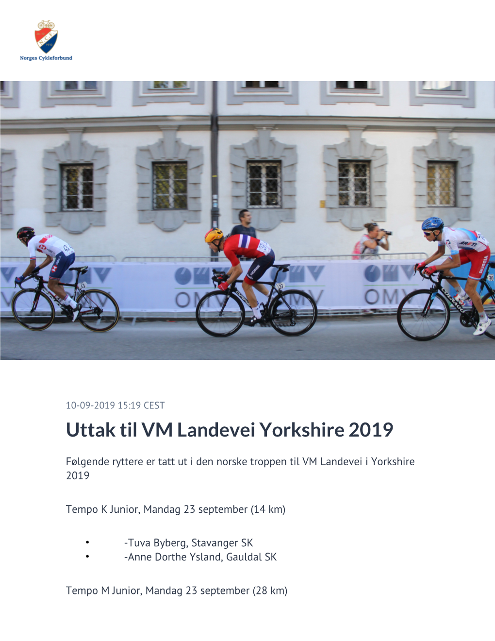 Uttak Til VM Landevei Yorkshire 2019