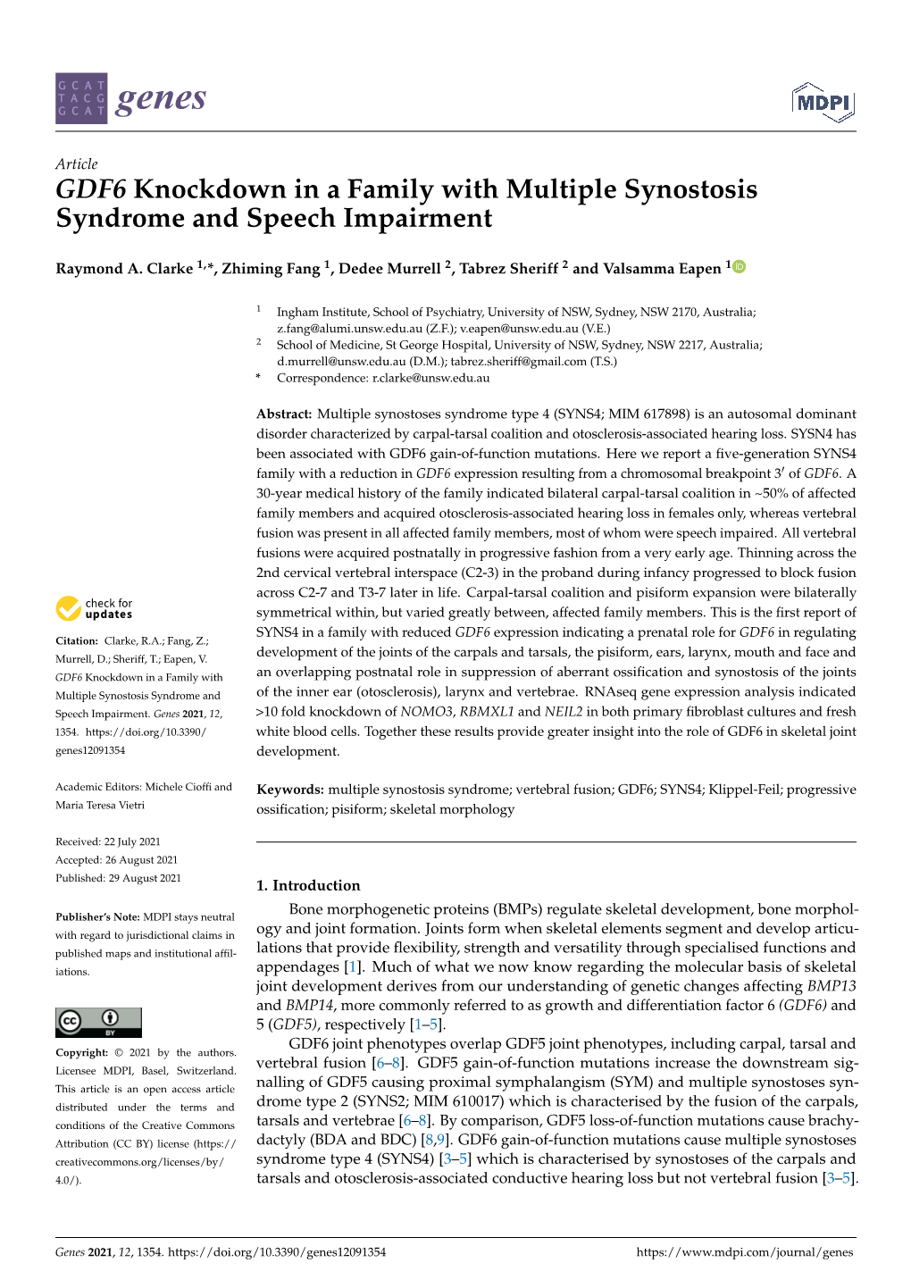 GDF6 Knockdown in a Family with Multiple Synostosis Syndrome and Speech Impairment