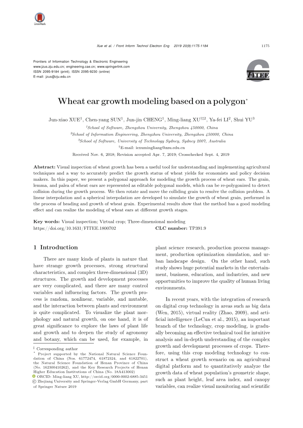 Wheat Ear Growth Modeling Based on a Polygon∗