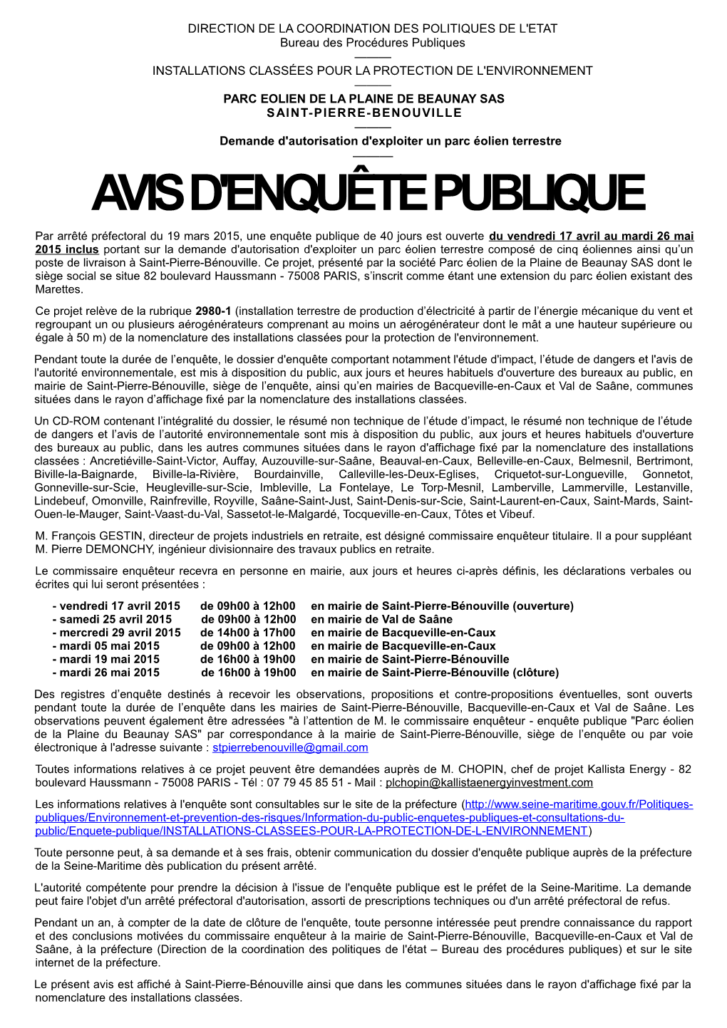 Avis D'enquête Publique