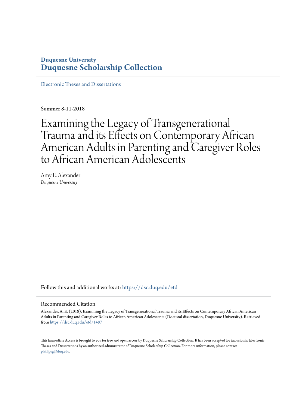 Examining the Legacy of Transgenerational Trauma and Its Effects on Contemporary African American Adults in Parenting and Caregi