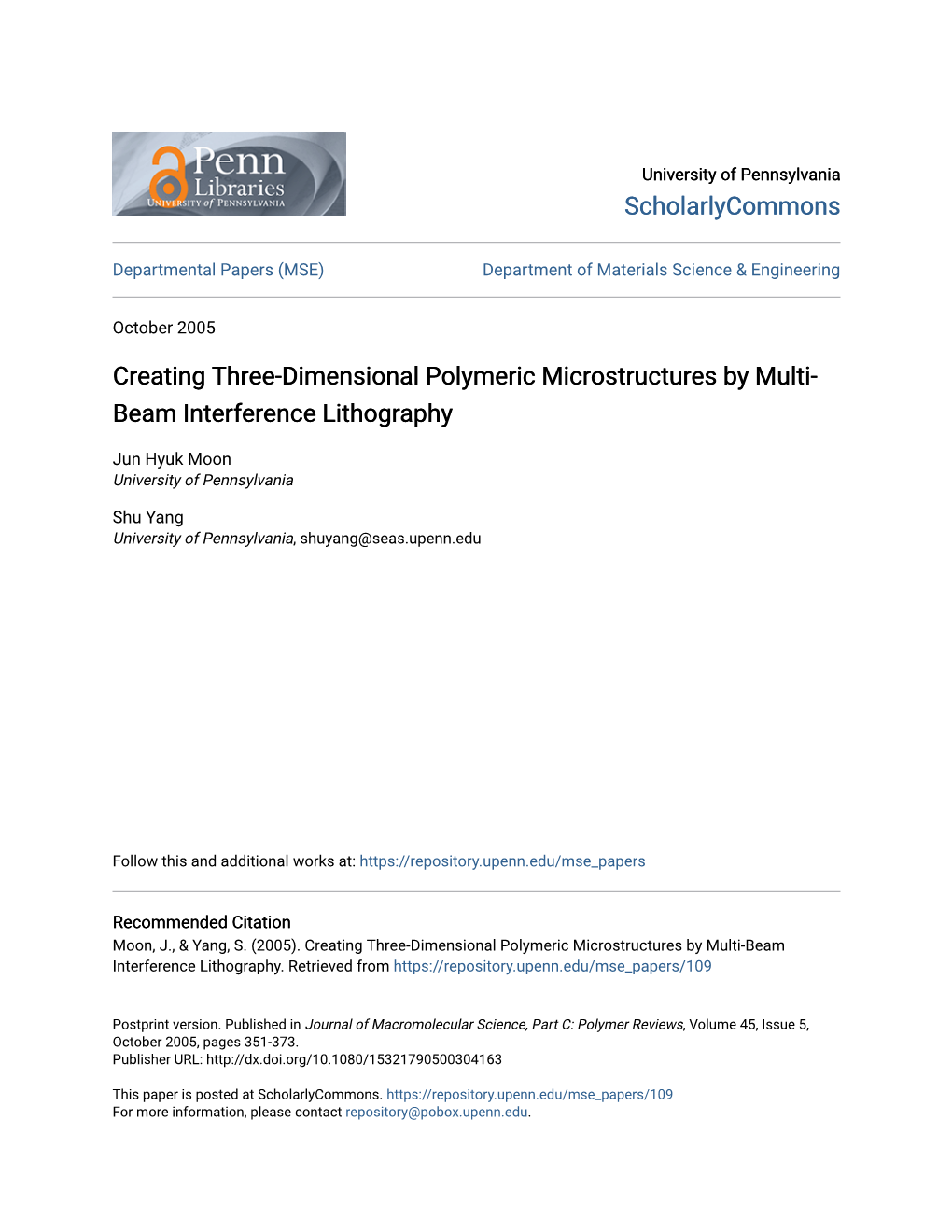 Creating Three-Dimensional Polymeric Microstructures by Multi- Beam Interference Lithography