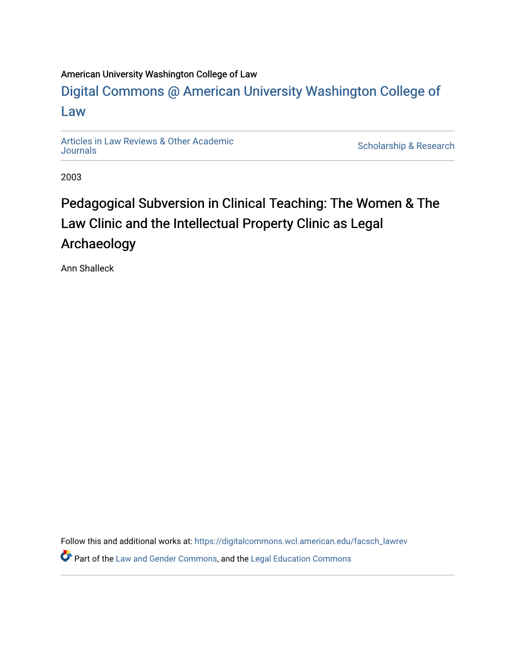 Pedagogical Subversion in Clinical Teaching: the Women & the Law
