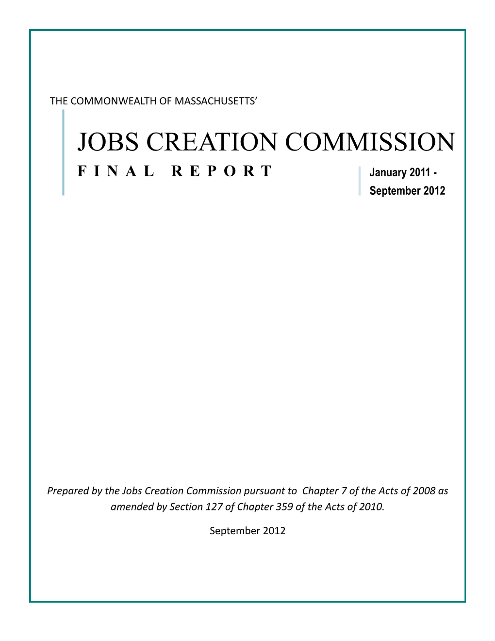 JOBS CREATION COMMISSION FINAL REPORT January 2011 - September 2012