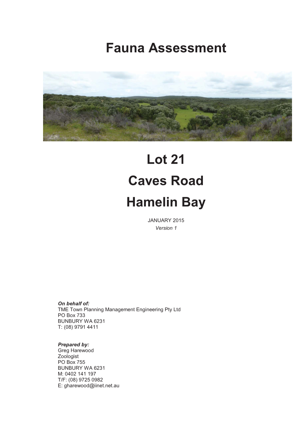 Fauna Assessment Lot 21 Caves Road Hamelin