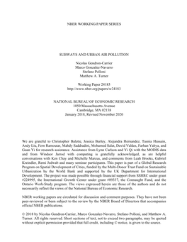Nber Working Paper Series Subways and Urban Air
