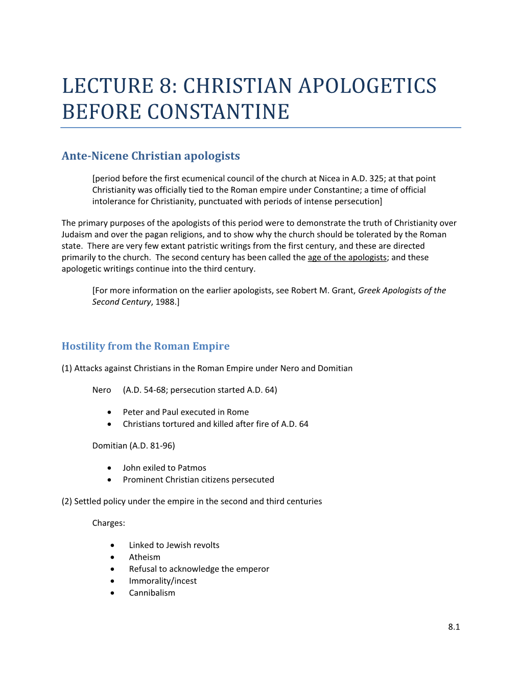 Lecture 8: Christian Apologetics Before Constantine