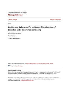 Legislatures, Judges, and Parole Boards: the Allocations of Discretion Under Determinate Sentencing