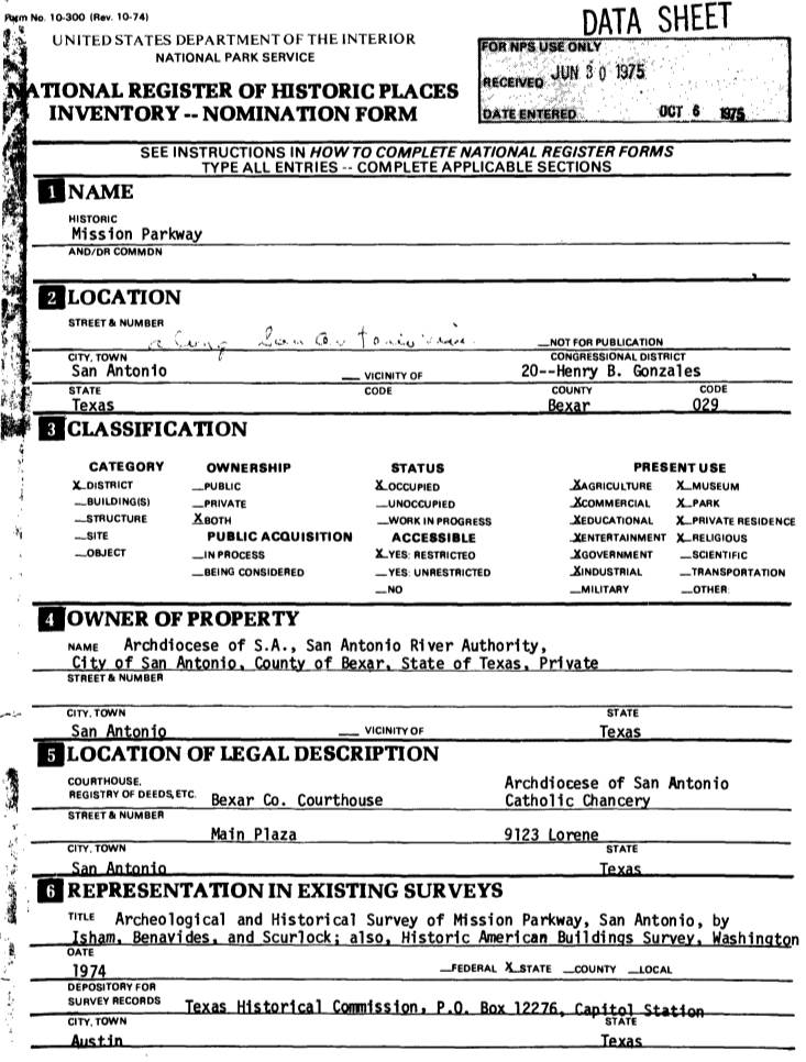 DATA SHEET UNITED STATES DEPARTMENT of the INTERIOR NATIONAL PARK SERVICE Itional REGISTER of HISTORIC PLACES INVENTORY - NOMINATION FORM