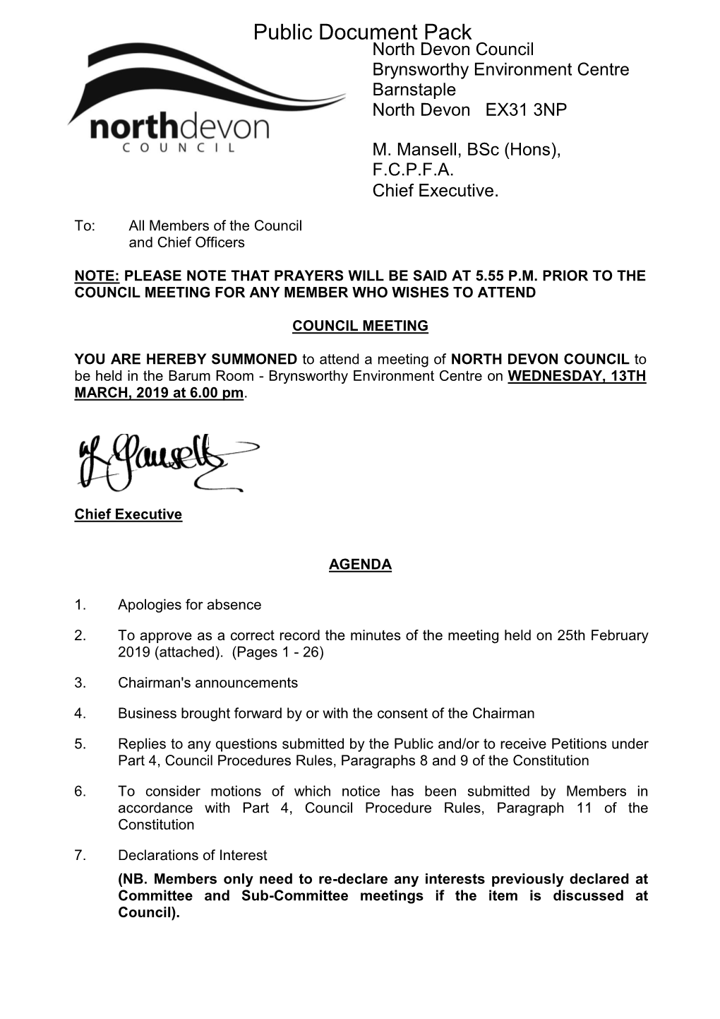 (Public Pack)Agenda Document for Council, 13/03/2019 18:00