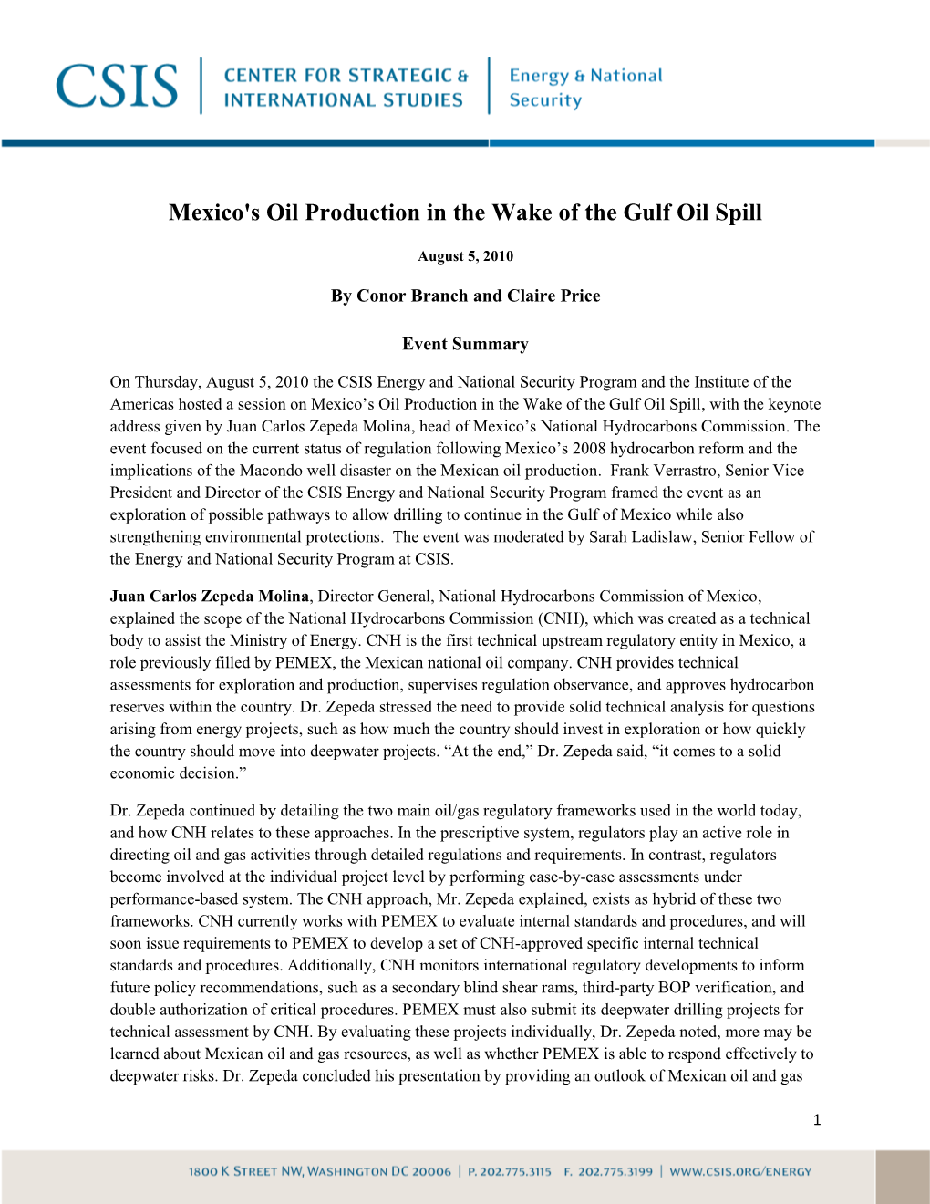 Mexico's Oil Production in the Wake of the Gulf Oil Spill