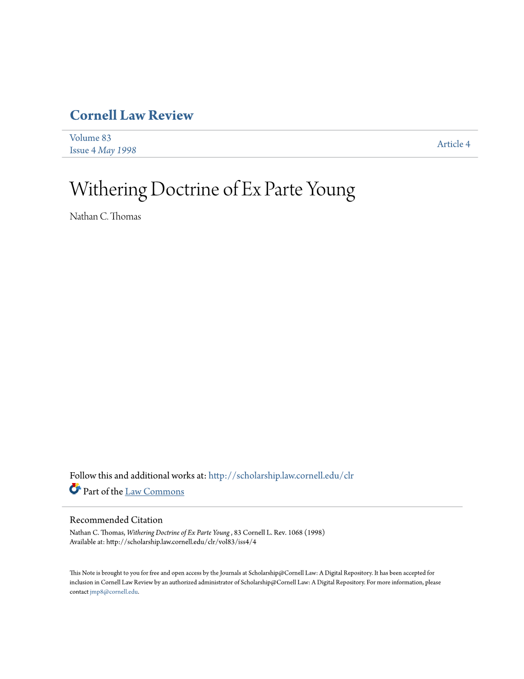 Withering Doctrine of Ex Parte Young Nathan C