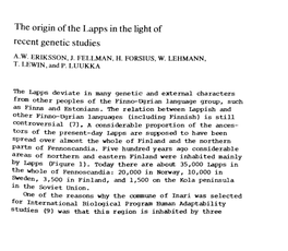 The Origin of the Lapps in the Light of Recent Genetic Studies