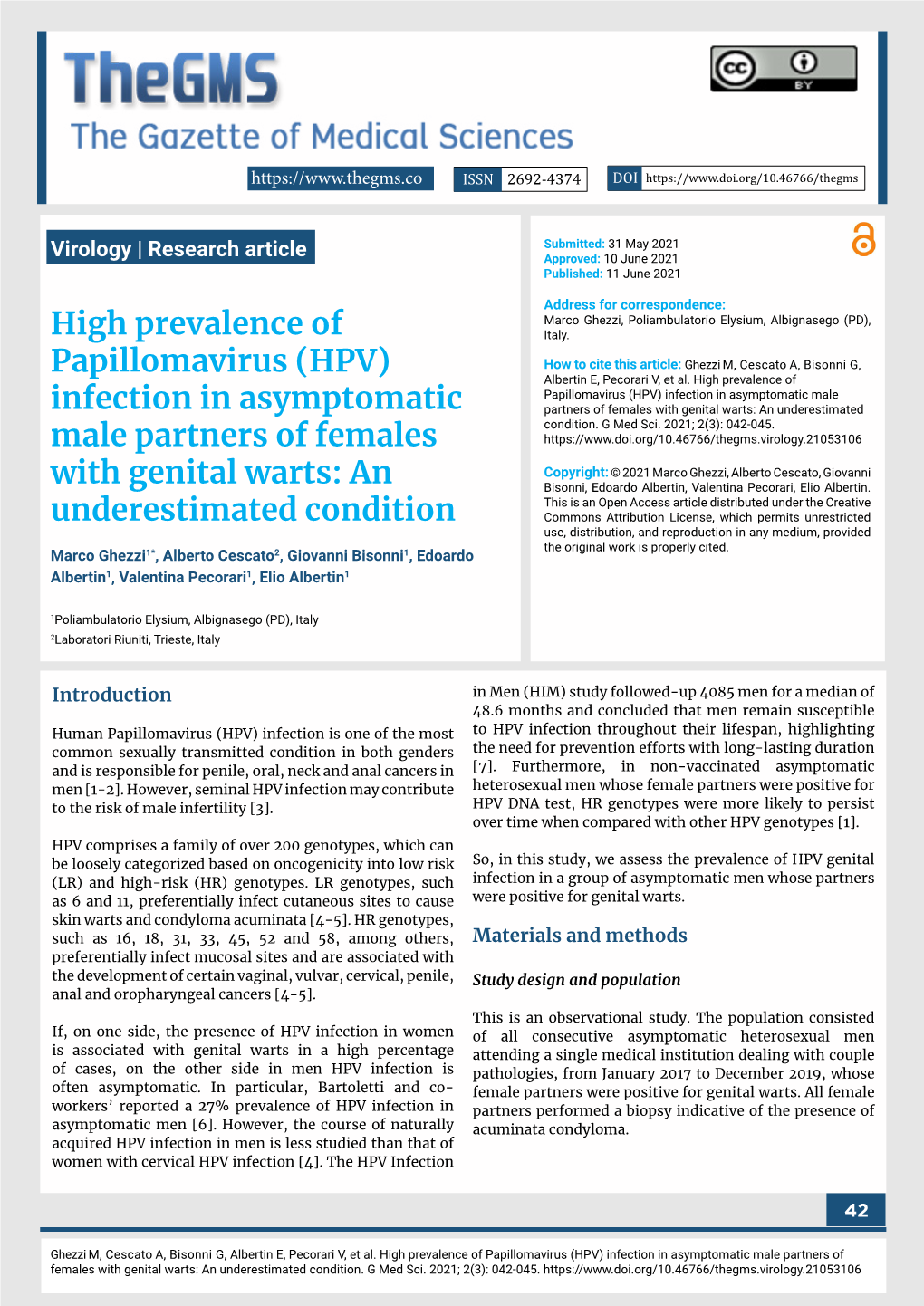 (HPV) Infection in Asymptomatic Male Partners of Females with Genital Warts: an Underestimated Condition