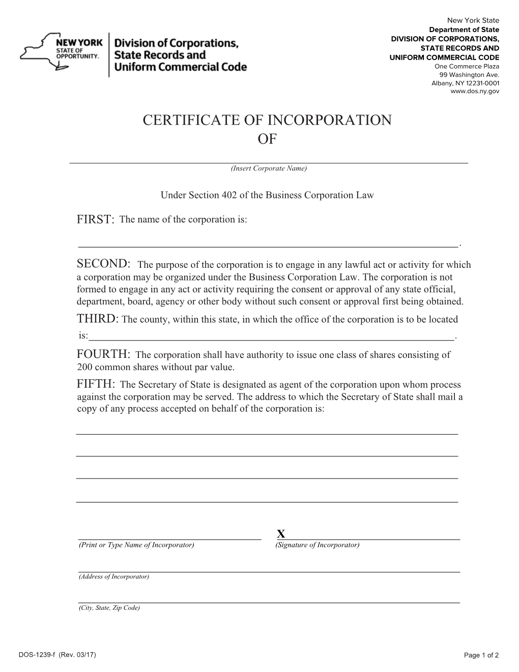 Certificate of Incorporation Of