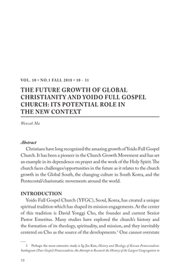 The Future Growth of Global Christianity and Yoido Full Gospel Church: Its Potential Role in the New Context