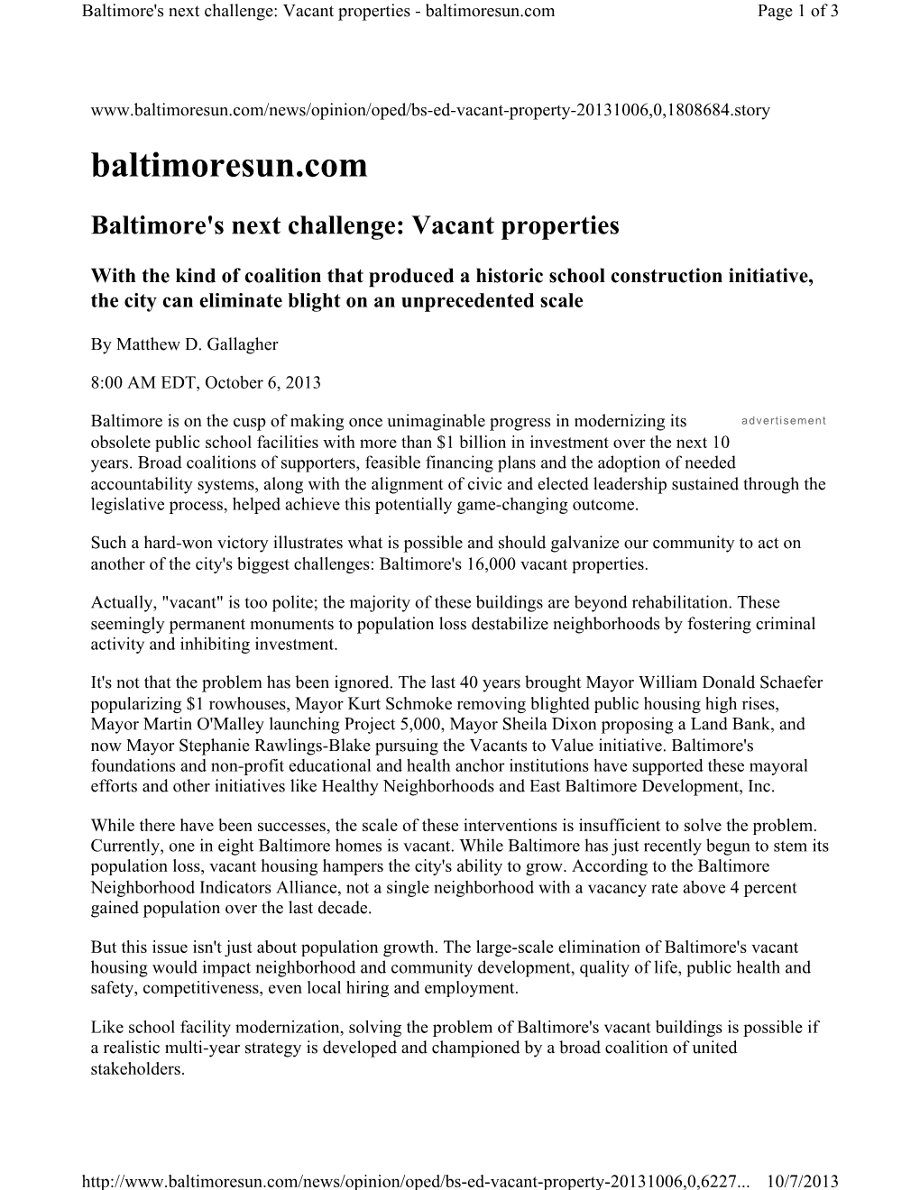 Vacant Properties - Baltimoresun.Com Page 1 of 3