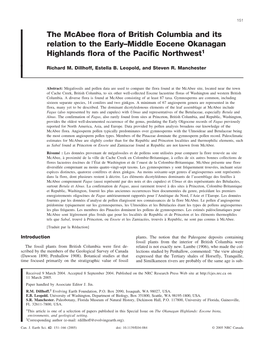 The Mcabee Flora of British Columbia and Its Relation to the Early–Middle Eocene Okanagan Highlands Flora of the Pacific Northwest1