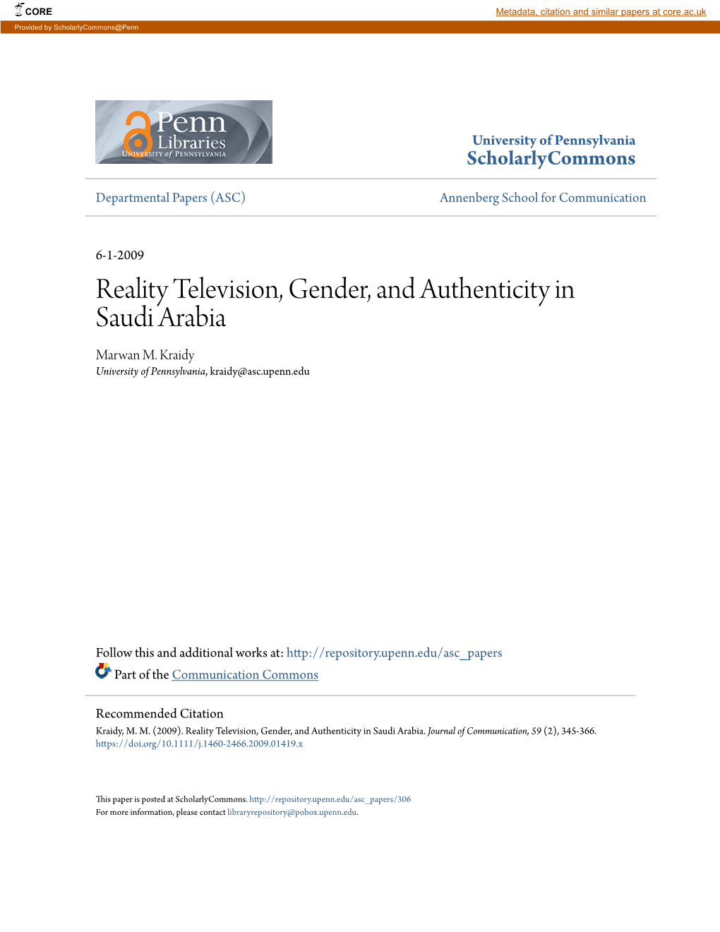Reality Television, Gender, and Authenticity in Saudi Arabia Marwan M
