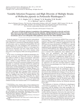 Variable Infection Frequency and High Diversity of Multiple Strains of Wolbachia Pipientis in Perkinsiella Planthoppersᰔ† G