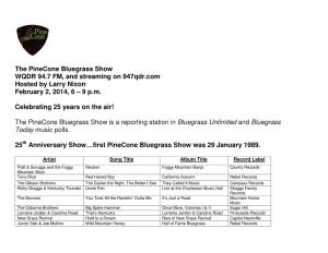 The Pinecone Bluegrass Show WQDR 94.7 FM, and Streaming on 947Qdr.Com Hosted by Larry Nixon February 2, 2014, 6 – 9 P.M