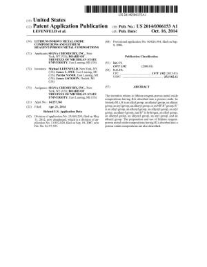 (12) Patent Application Publication (10) Pub. No.: US 2014/0306153 A1 LEFENFELD Et Al