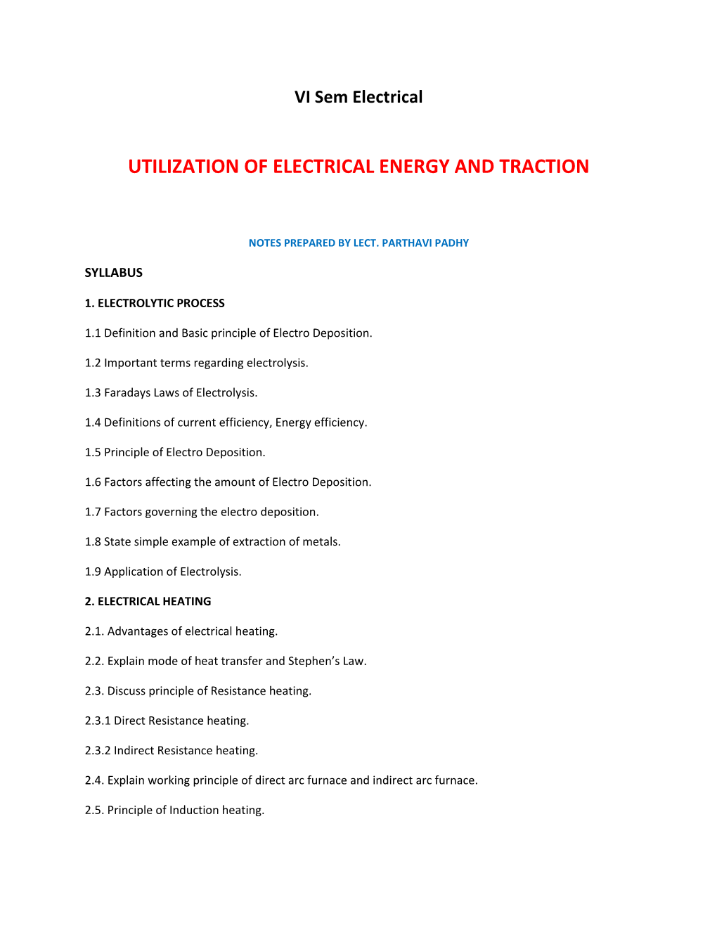 Utilization of Electrical Energy and Traction - DocsLib