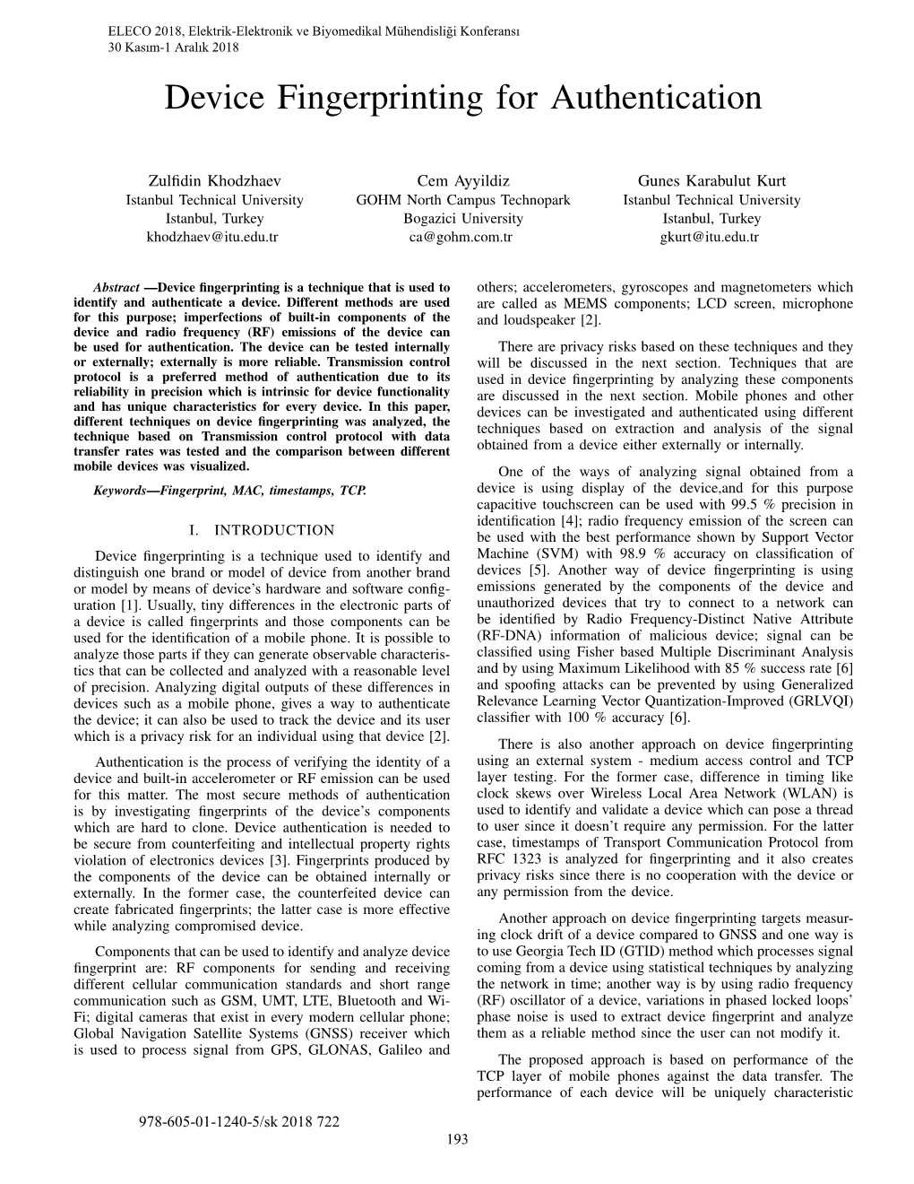 Device Fingerprinting for Authentication