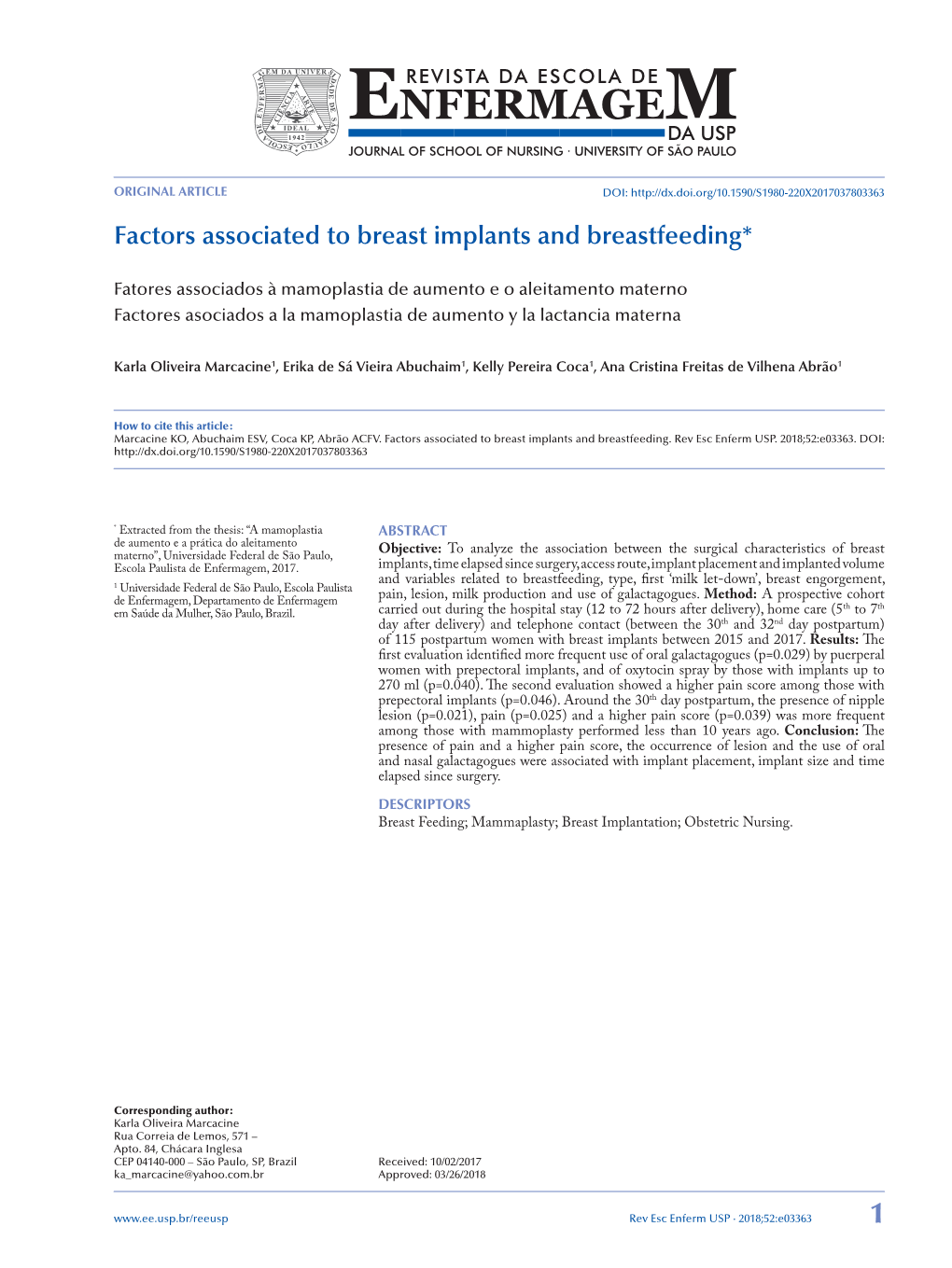 Factors Associated to Breast Implants and Breastfeeding*