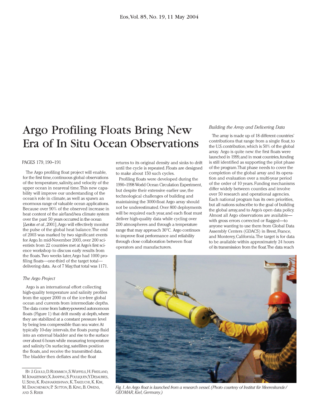 Argo Profiling Floats Bring New Era of in Situ Ocean Observations