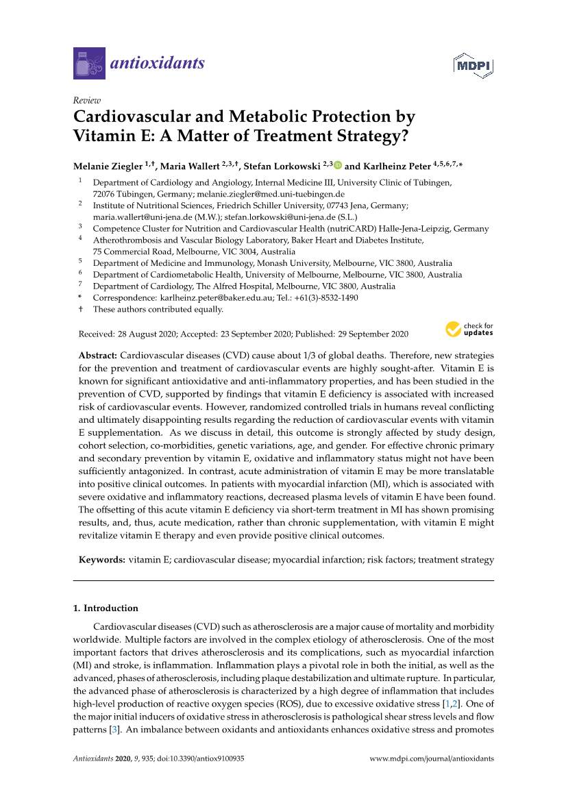 Cardiovascular and Metabolic Protection by Vitamin E: a Matter of Treatment Strategy?
