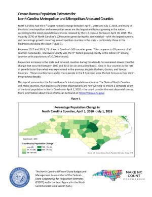 Census Bureau Population Estimates for North Carolina Metropolitan and Micropolitan Areas and Counties