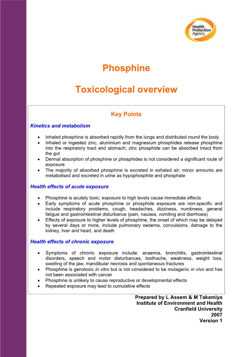 Phosphine Toxicological Overview