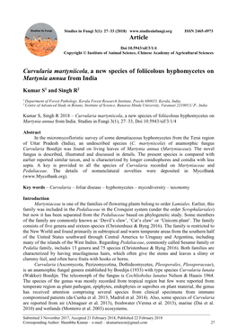 Curvularia Martyniicola, a New Species of Foliicolous Hyphomycetes on Martynia Annua from India