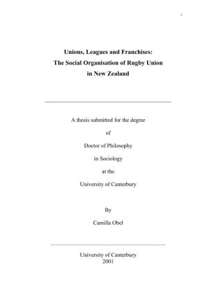 The Social Organisation of Rugby Union in New Zealand