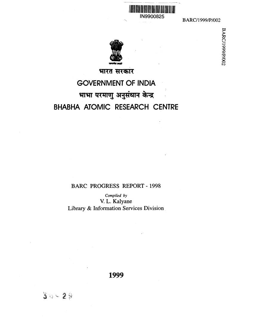 Government of India Bhabha Atomic Research Centre 1999