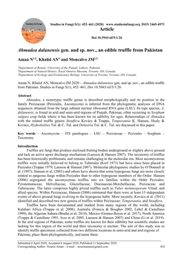 Ahmadea Dalanensis Gen. and Sp. Nov., an Edible Truffle from Pakistan