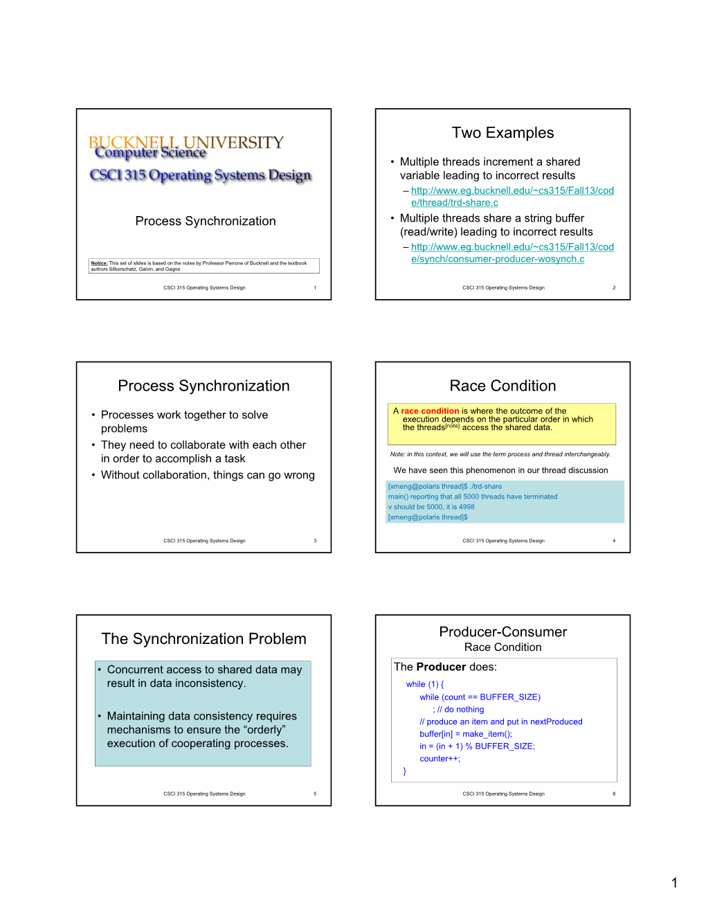 Two Examples Process Synchronization Race Condition