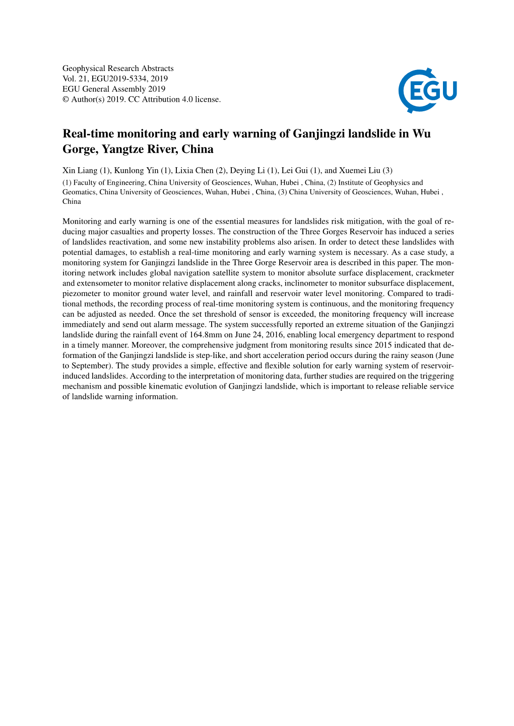 Real-Time Monitoring and Early Warning of Ganjingzi Landslide in Wu Gorge, Yangtze River, China