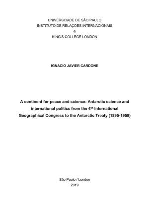 Antarctic Science and International Politics from the 6 International Geographical Congress T