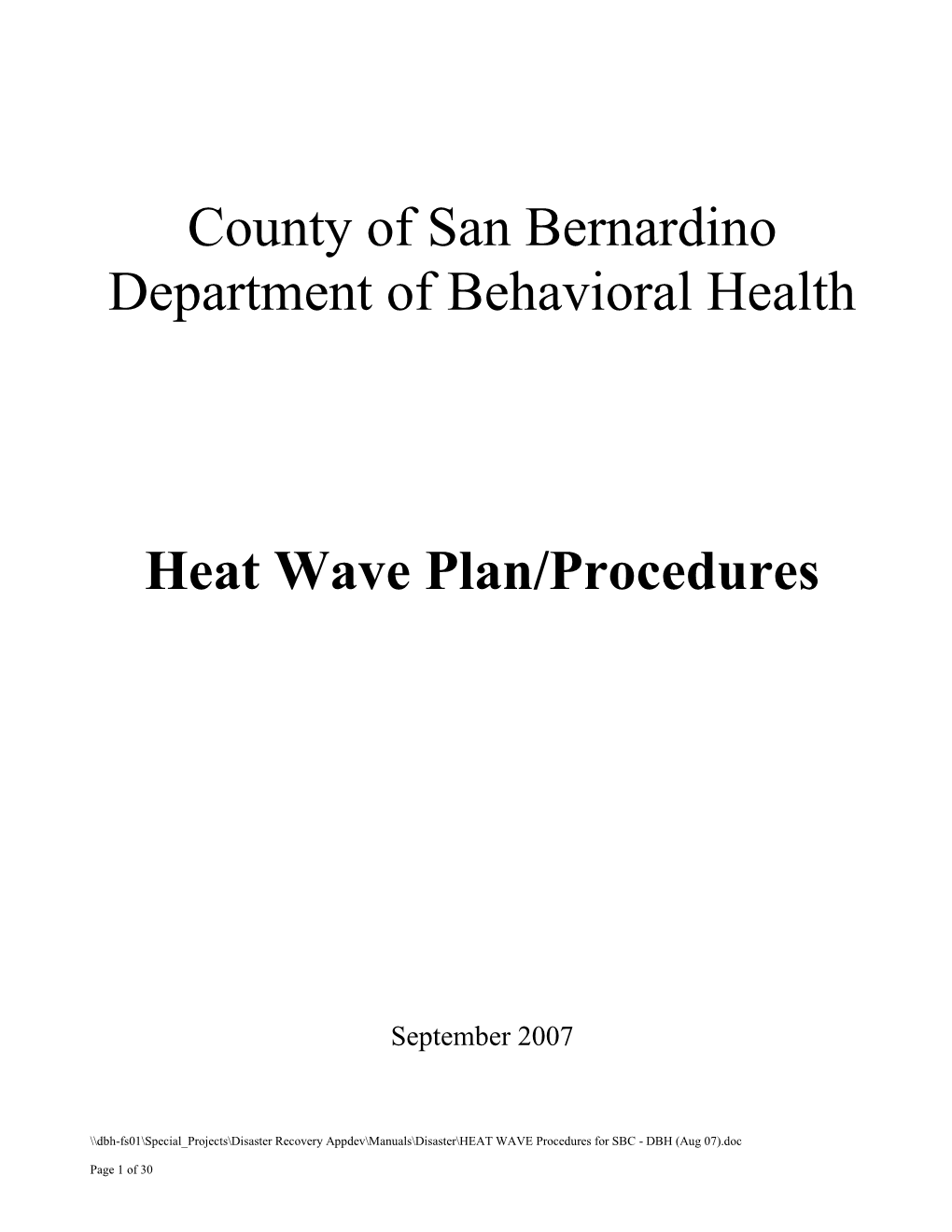 Heat Wave Procedures for San Bernardino