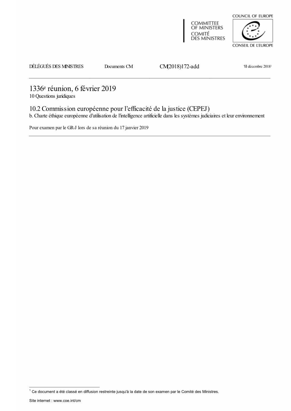 1336E Réunion, 6 Février 2019 10 Questions Juridiques 10.2 Commission Européenne Pour L’Efficacité De La Justice (CEPEJ) B
