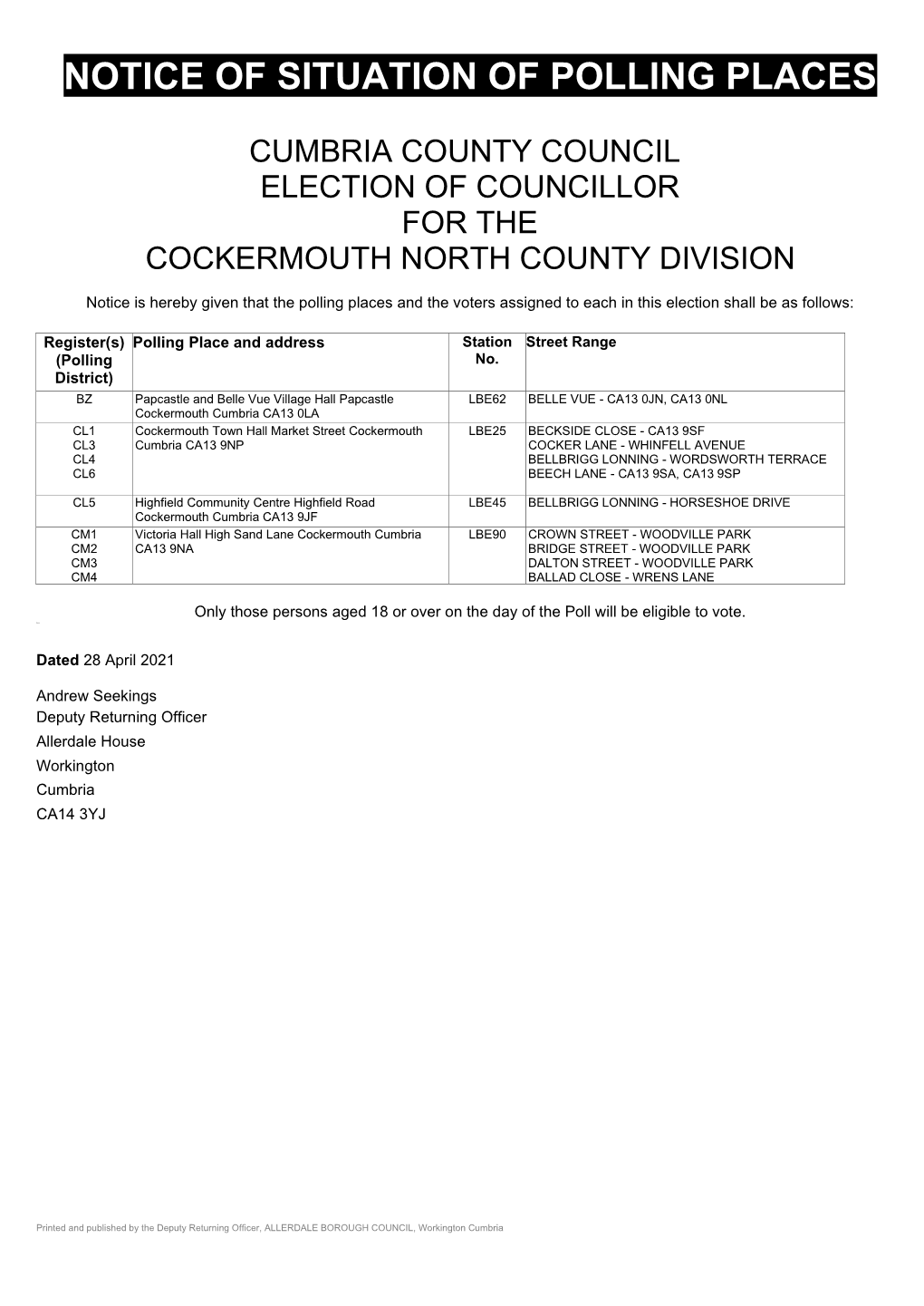 Notice of Situation of Polling Places