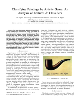 Classifying Paintings by Artistic Genre: an Analysis of Features & Classiﬁers