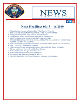 News Headlines 09/13 – 16/2019