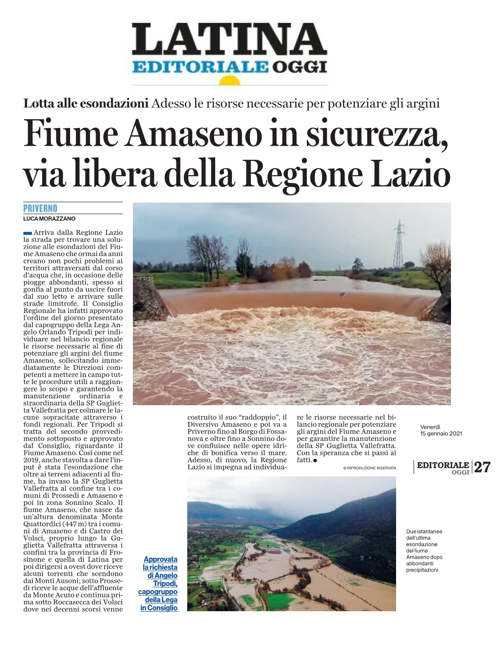 Fiume Amaseno in Sicurezza, Via Libera Della Regione Lazio