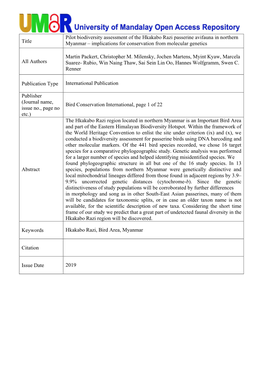 Title Pilot Biodiversity Assessment of the Hkakabo Razi Passerine