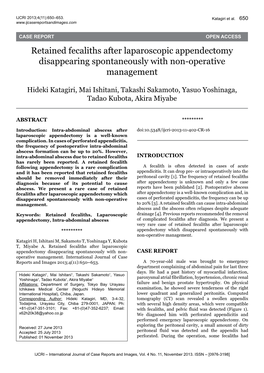 Retained Fecaliths After Laparoscopic Appendectomy Disappearing Spontaneously with Non-Operative Management